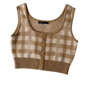 Nikka K brown and white checkered Plaid sweater crop tank top Size Medium